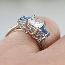 Load image into Gallery viewer, Sterling silver blue and white CZ ring