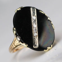 Load image into Gallery viewer, Oval vintage black onyx and diamond ring in yellow gold ring By Manor Jewels