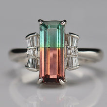 Load image into Gallery viewer, Estate watermelon tourmaline and diamond ring in platinum