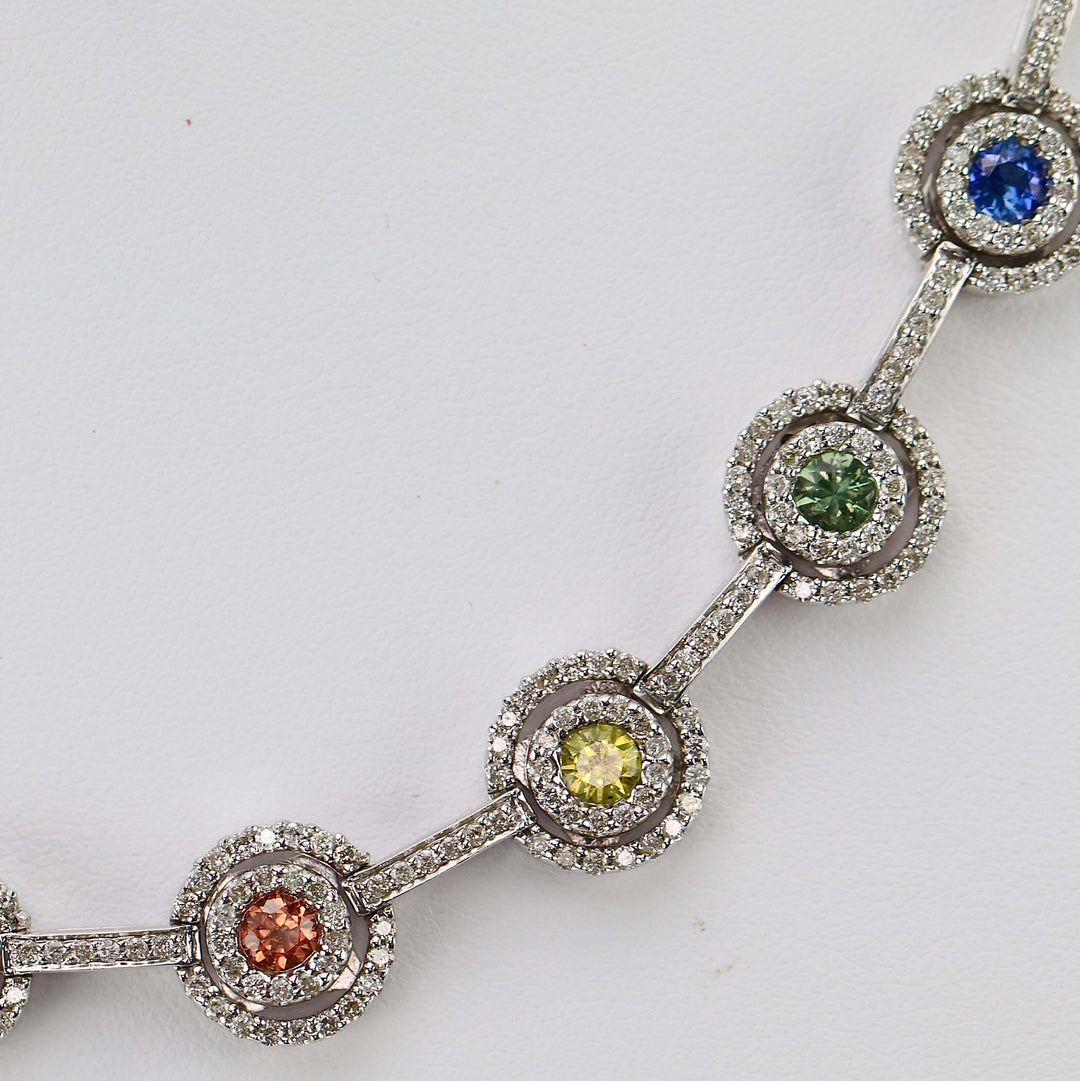  Estate Fancy colored Sapphire and diamond necklace in 14k white gold consignment