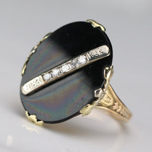 Load image into Gallery viewer, Oval vintage black onyx and diamond ring in yellow gold ring By Manor Jewels