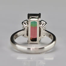 Load image into Gallery viewer, Estate watermelon tourmaline and diamond ring in platinum