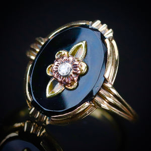 MEGA SALE!  Classic vintage onyx and diamond ring in 14k yellow gold