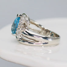 Load image into Gallery viewer, Estate Aquamarine and diamond ring in platinum