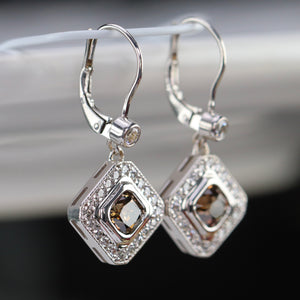 Chocolate and white earth mined diamond earrings in 14k white gold