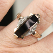 Load image into Gallery viewer, Vintage Onyx and diamond ring in yellow gold