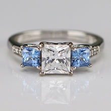 Load image into Gallery viewer, Sterling silver blue and white CZ ring