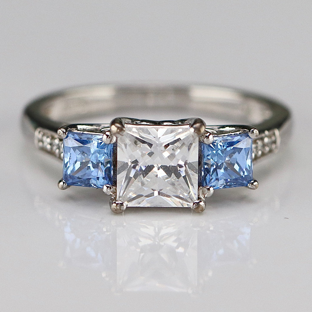 Sterling silver blue and white CZ ring