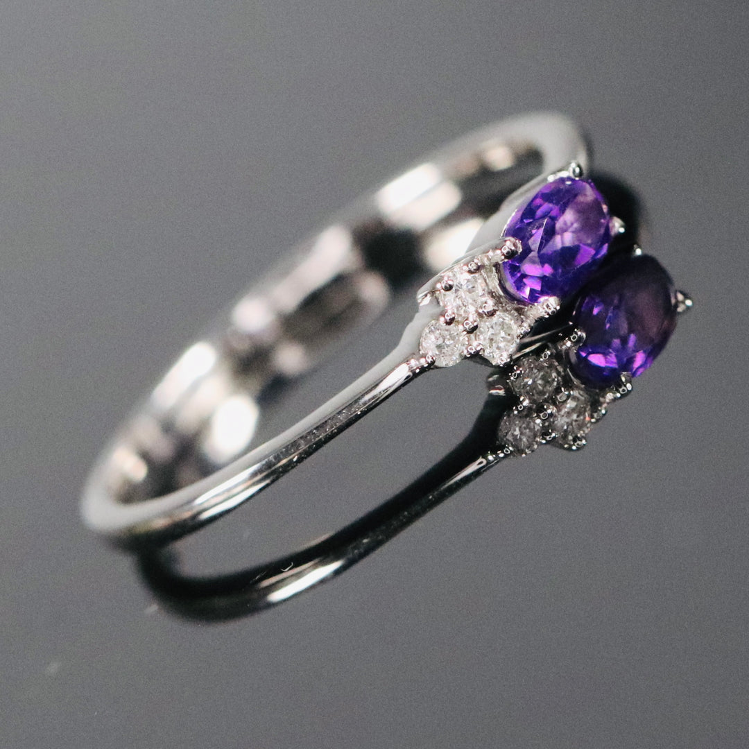 Amethyst and diamond ring in white gold