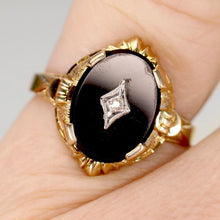 Load image into Gallery viewer, Vintage onyx and diamond ring in yellow gold