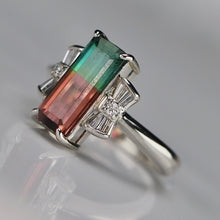 Load image into Gallery viewer, Estate watermelon tourmaline and diamond ring in platinum