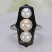 Load image into Gallery viewer, Vintage onyx and pearl ring in platinum