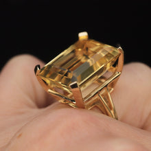 Load image into Gallery viewer, Vintage ring with a large emerald cut citrine in 14k yellow gold