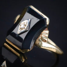 Load image into Gallery viewer, Vintage onyx and diamond ring in yellow gold