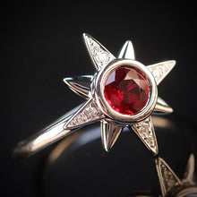 Load image into Gallery viewer, Ruby and diamond compass ring in 14k white gold from Manor Jewels