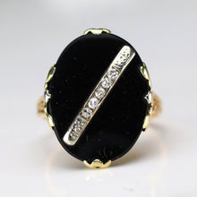 Load image into Gallery viewer, Oval vintage black onyx and diamond ring in yellow gold ring By Manor Jewels