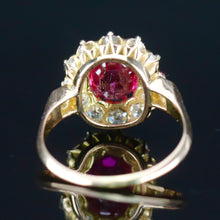 Load image into Gallery viewer, Edwardian Old mine cut diamond and lab ruby cluster ring in 18k yellow gold