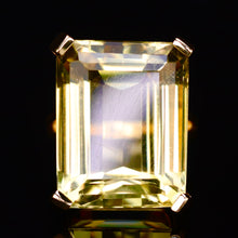 Load image into Gallery viewer, Vintage ring with a large emerald cut citrine in 14k yellow gold