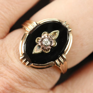 MEGA SALE!  Classic vintage onyx and diamond ring in 14k yellow gold