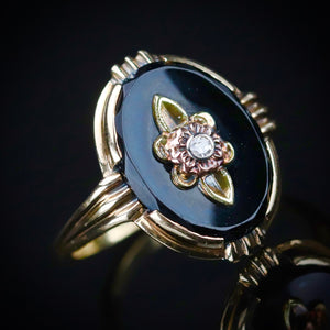 MEGA SALE!  Classic vintage onyx and diamond ring in 14k yellow gold