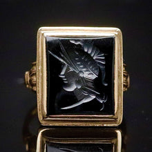 Load image into Gallery viewer, Vintage onyx intaglio ring in yellow gold