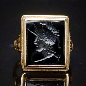 Vintage onyx intaglio ring in yellow gold