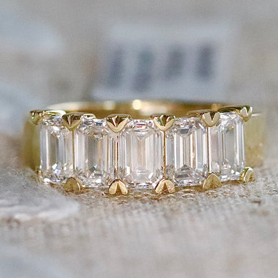 Lab grown 2.375ctw 5 stone emerald cut diamond band ring in 14k yellow gold