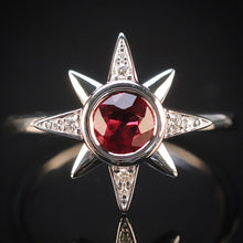 Load image into Gallery viewer, Ruby and diamond compass ring in 14k white gold from Manor Jewels