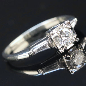 Vintage diamond solitaire ring in 18k white gold from Manor Jewels