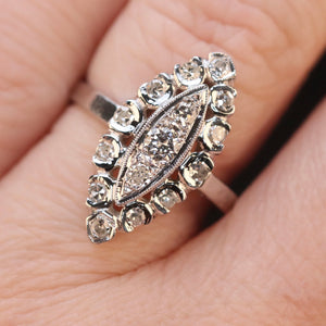 Vintage diamond navette ring in 14k white gold from Manor Jewels