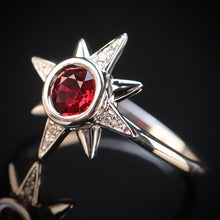 Load image into Gallery viewer, Ruby and diamond compass ring in 14k white gold from Manor Jewels