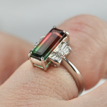 Load image into Gallery viewer, Estate watermelon tourmaline and diamond ring in platinum