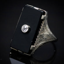 Load image into Gallery viewer, Vintage antique onyx ring in white gold