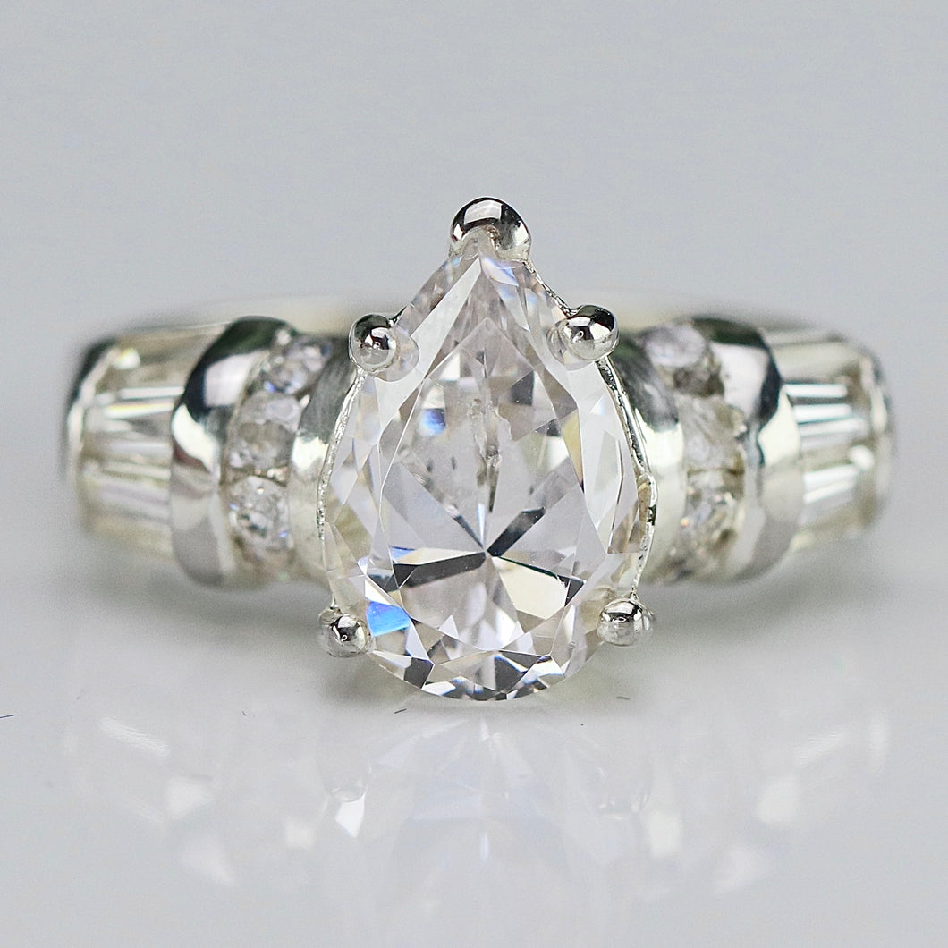 Sterling silver CZ pear ring