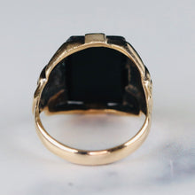 Load image into Gallery viewer, Vintage onyx initial T ring in yellow gold