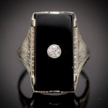 Load image into Gallery viewer, Vintage antique onyx ring in white gold