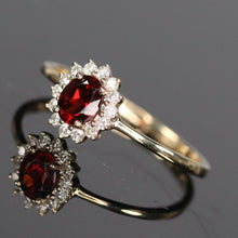 Load image into Gallery viewer, Garnet and diamond ring in yellow gold