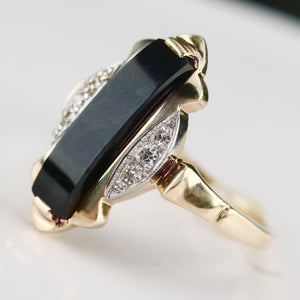 Vintage Onyx and diamond ring in yellow gold