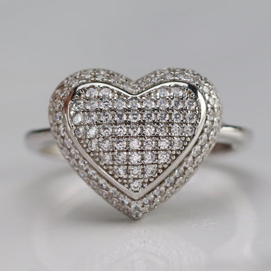 Sterling Silver studded CZ heart ring