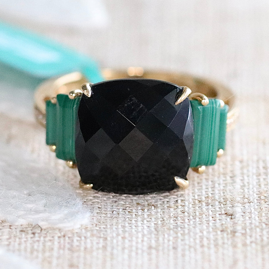 Onyx and malachite ring in 14k yellow gold by Effy