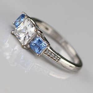 Sterling silver blue and white CZ ring