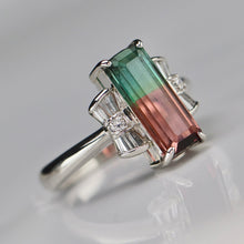 Load image into Gallery viewer, Estate watermelon tourmaline and diamond ring in platinum