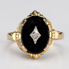 Load image into Gallery viewer, Oval vintage black onyx and diamond ring in yellow gold ring By Manor Jewels