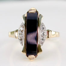 Load image into Gallery viewer, Vintage Onyx and diamond ring in yellow gold