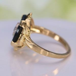 Vintage onyx and diamond ring in yellow gold