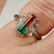 Load image into Gallery viewer, Estate watermelon tourmaline and diamond ring in platinum