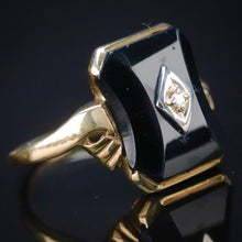 Load image into Gallery viewer, Vintage onyx and diamond ring in yellow gold