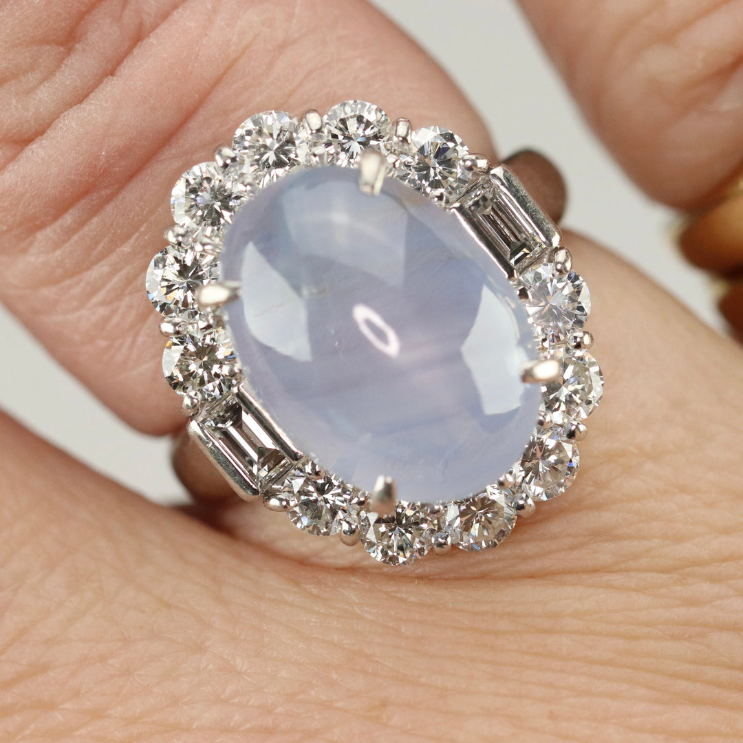 Estate Star sapphire and diamond ring in platinum