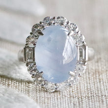 Load image into Gallery viewer, Estate Star sapphire and diamond ring in platinum