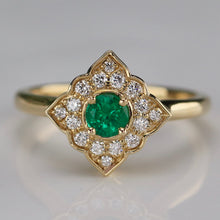 Load image into Gallery viewer, Emerald and diamond ring in 14k yellow gold